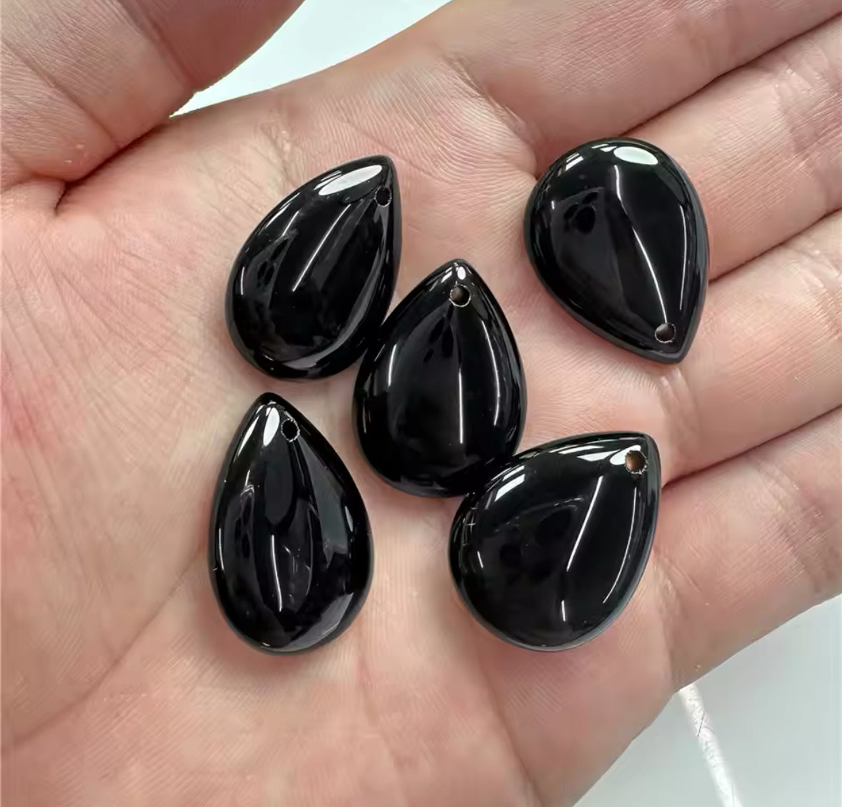 Lot Cabochons Gouttes - Obsidienne Noire x2