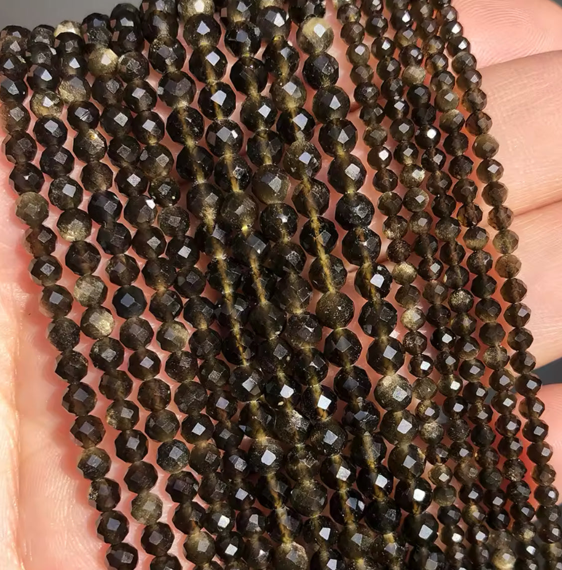 Perles mini Facettées • Obsidienne Dorée