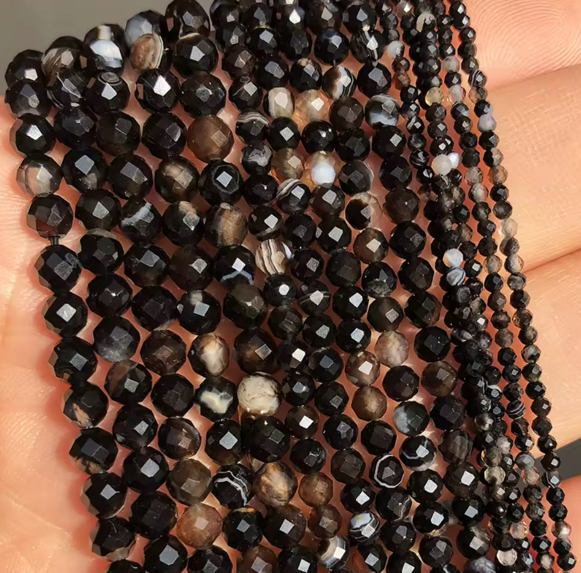 Perles mini Facettées • Agate Noire