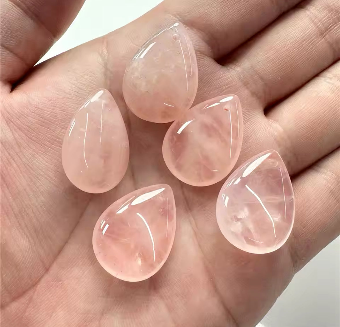 Lot Cabochons Gouttes - Quartz Rose x2