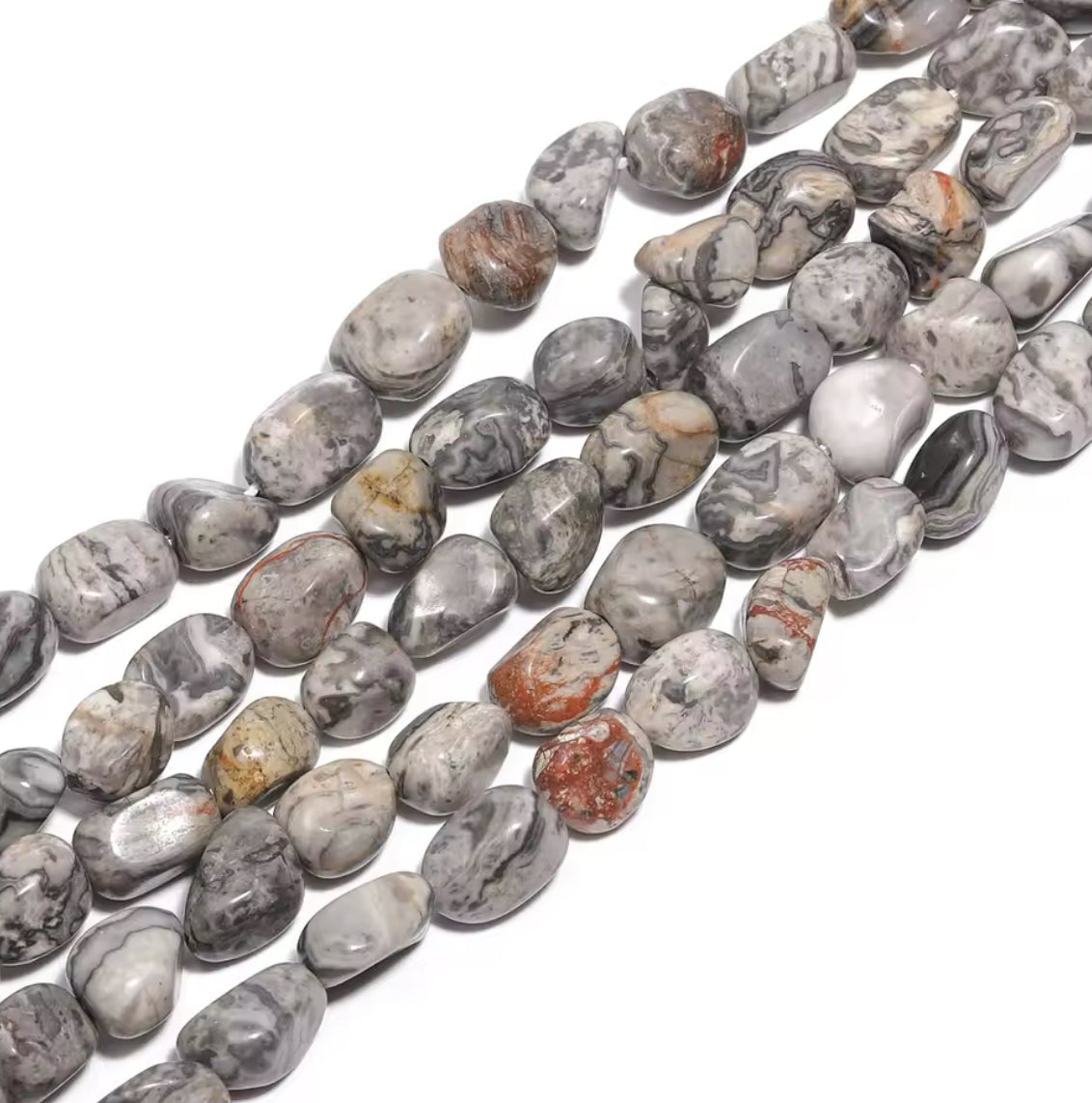 Perles Galets • Jaspe Marbré Gris