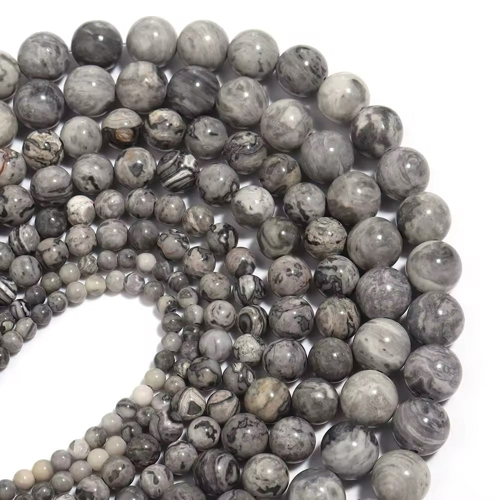 Perles Rondes • Jaspe Marbré Gris