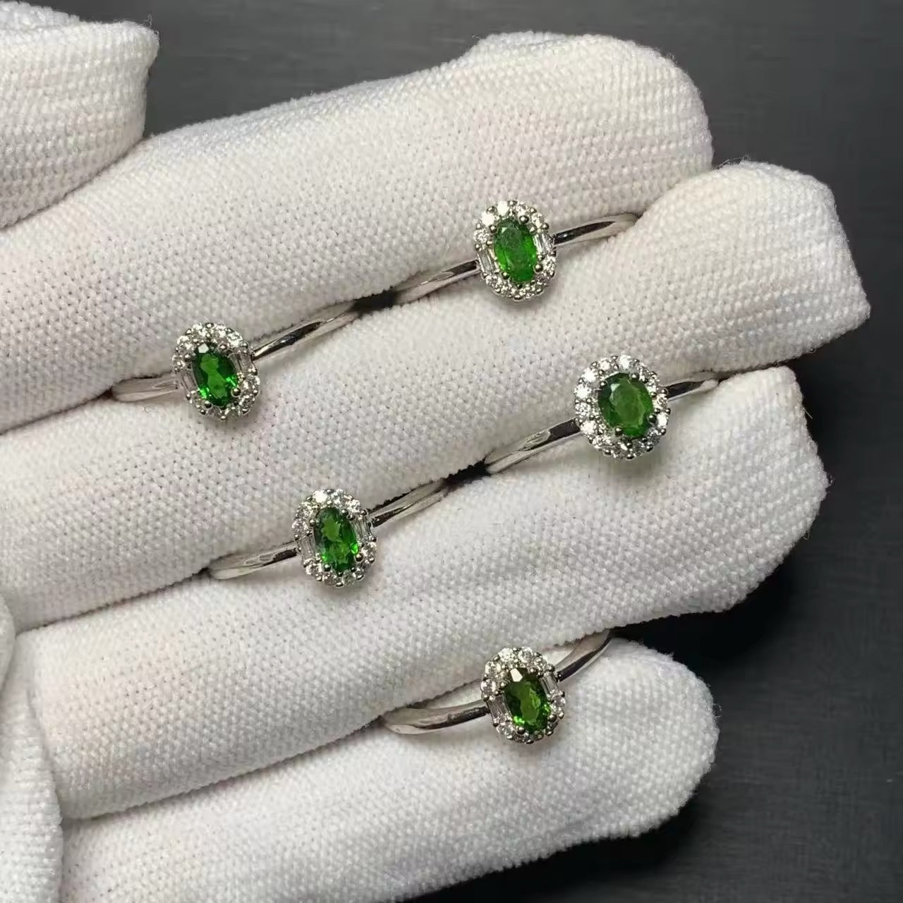 Lot Bagues Petite Marquise• Diopside x5