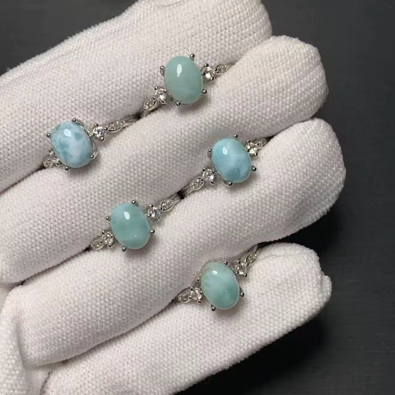 Lot Bagues Solitaire • Larimar x5