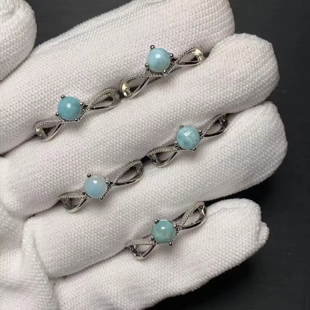 Lot Bagues Perlé • Larimar x5