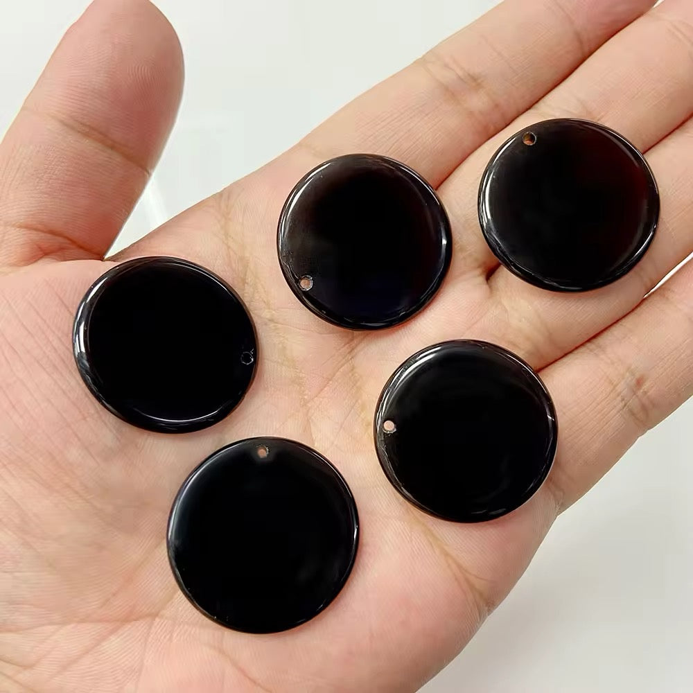 Lot Cabochons Ronds - Obsidienne Noire x2