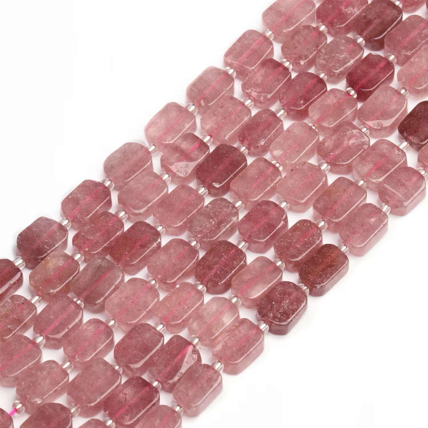 Perles Rectangulaires - Quartz Fraise