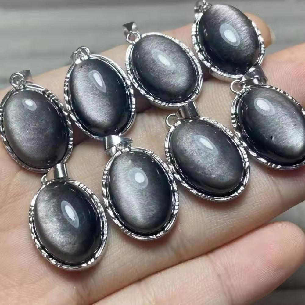 Lot Pendentifs - Obsidienne Argentée x4