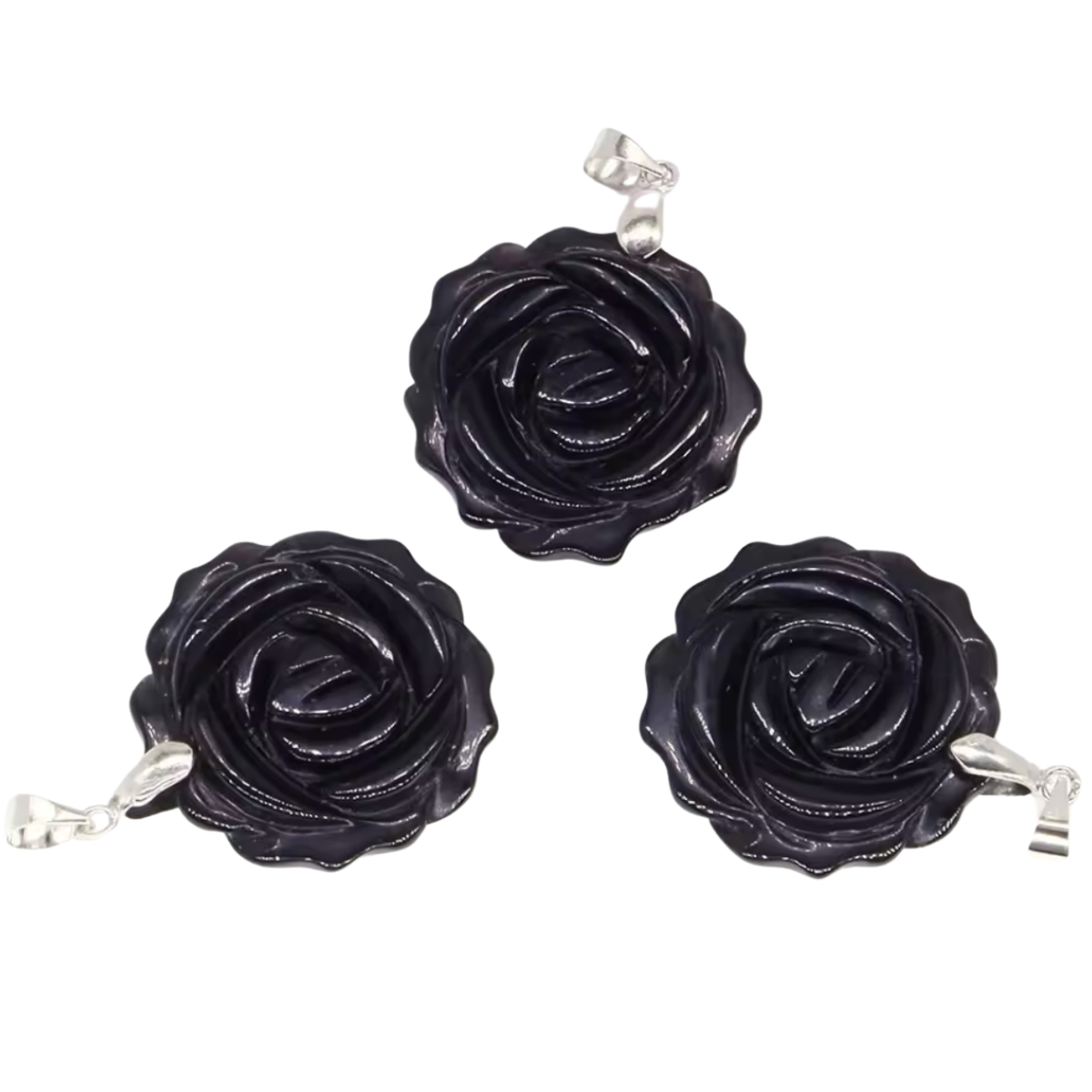 Lot Pendentifs Fleurs - Obsidienne Noire x2