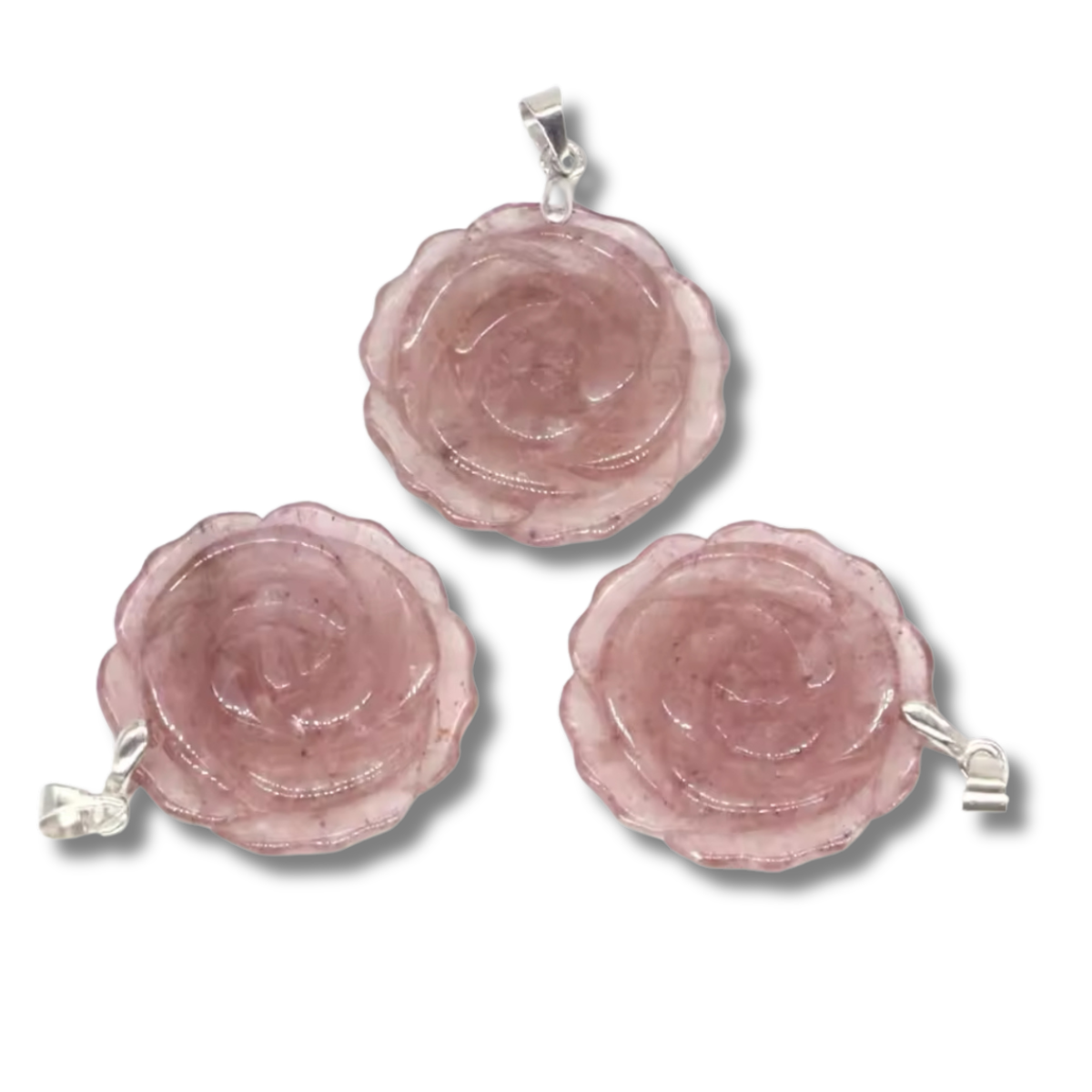 Lot Pendentifs Fleurs - Quartz Fraise x2