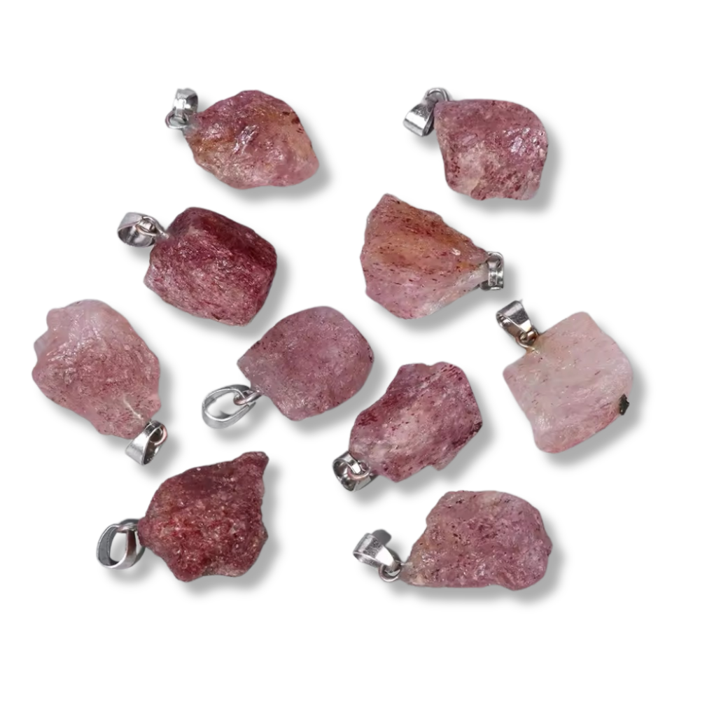 Lot pendentifs brutes - Quartz Fraise x4