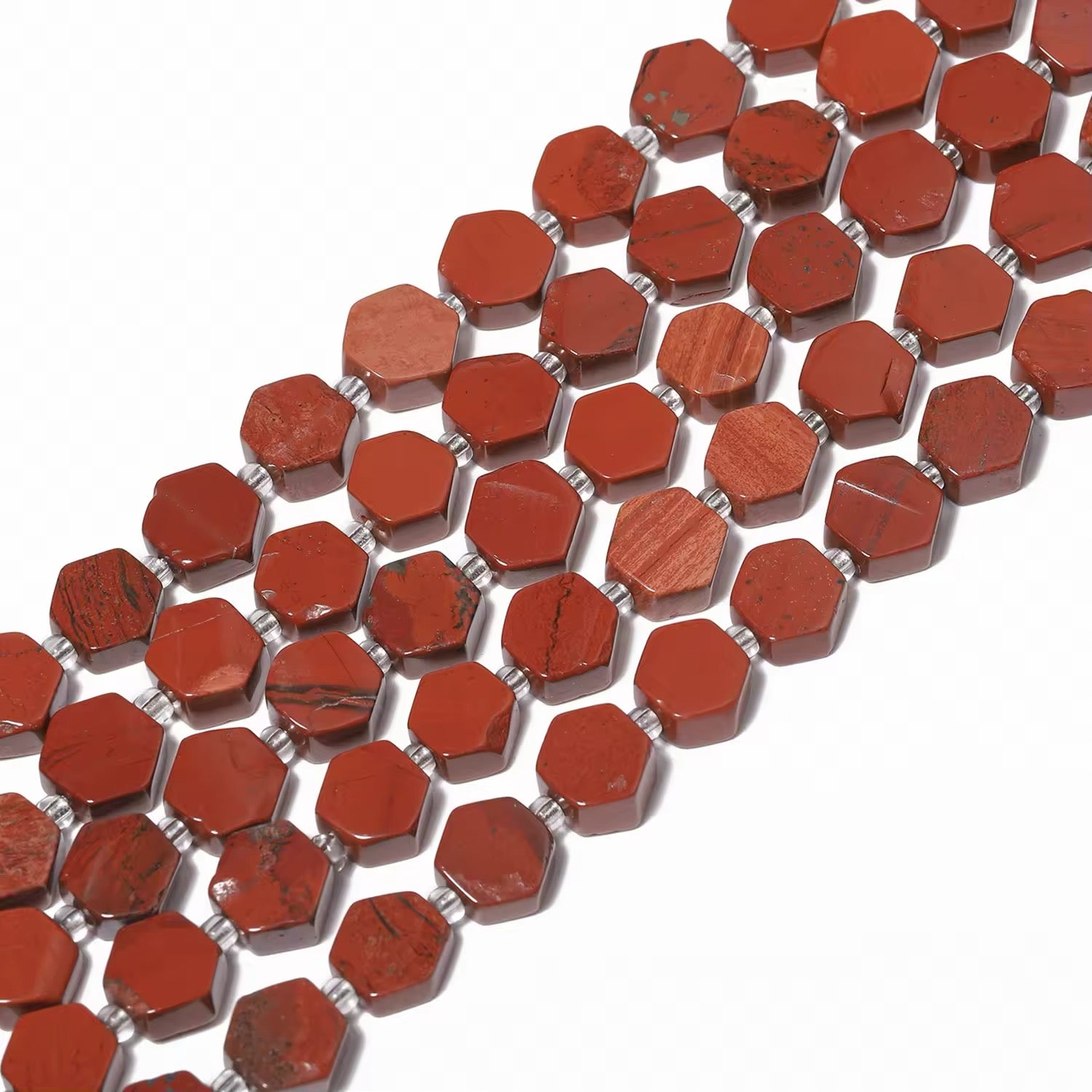 Perles Hexagonales - Jaspe Rouge