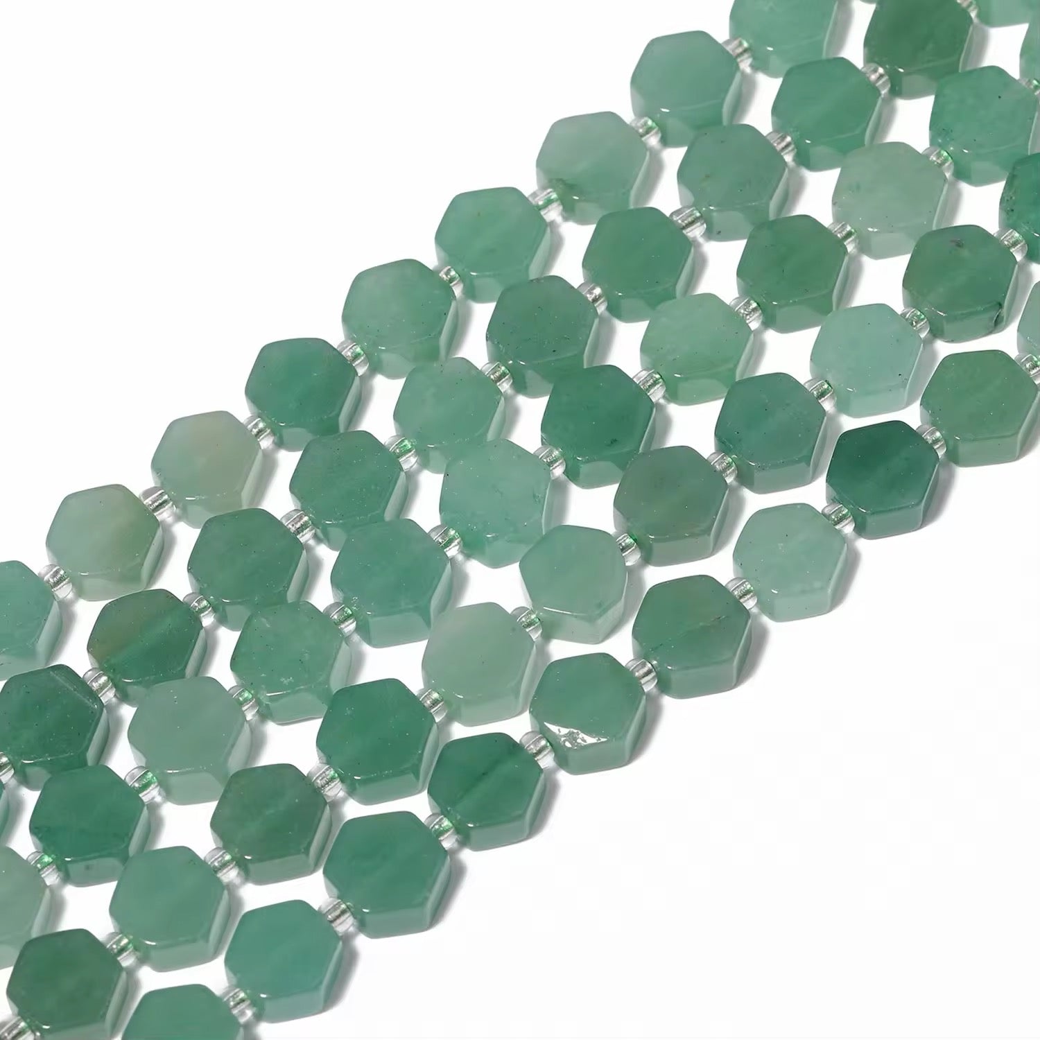 Perles Hexagonales - Aventurine Verte