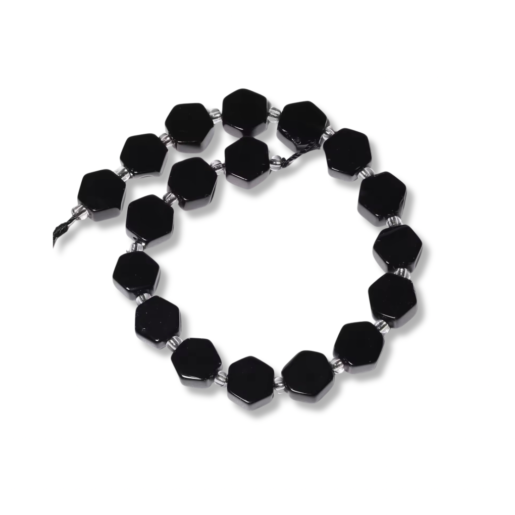 Perles Hexagonales - Obsidienne Noire