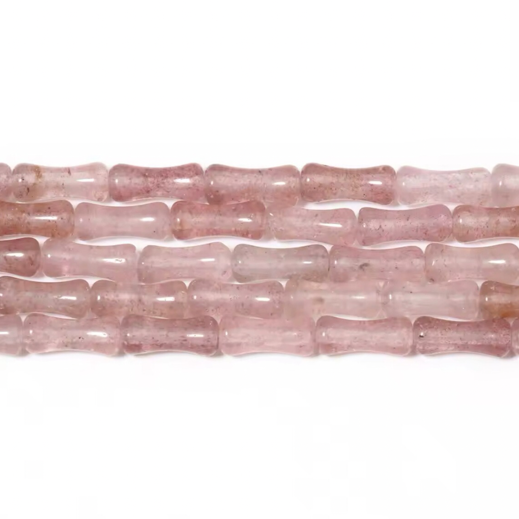 Perles Bambou - Quartz Fraise