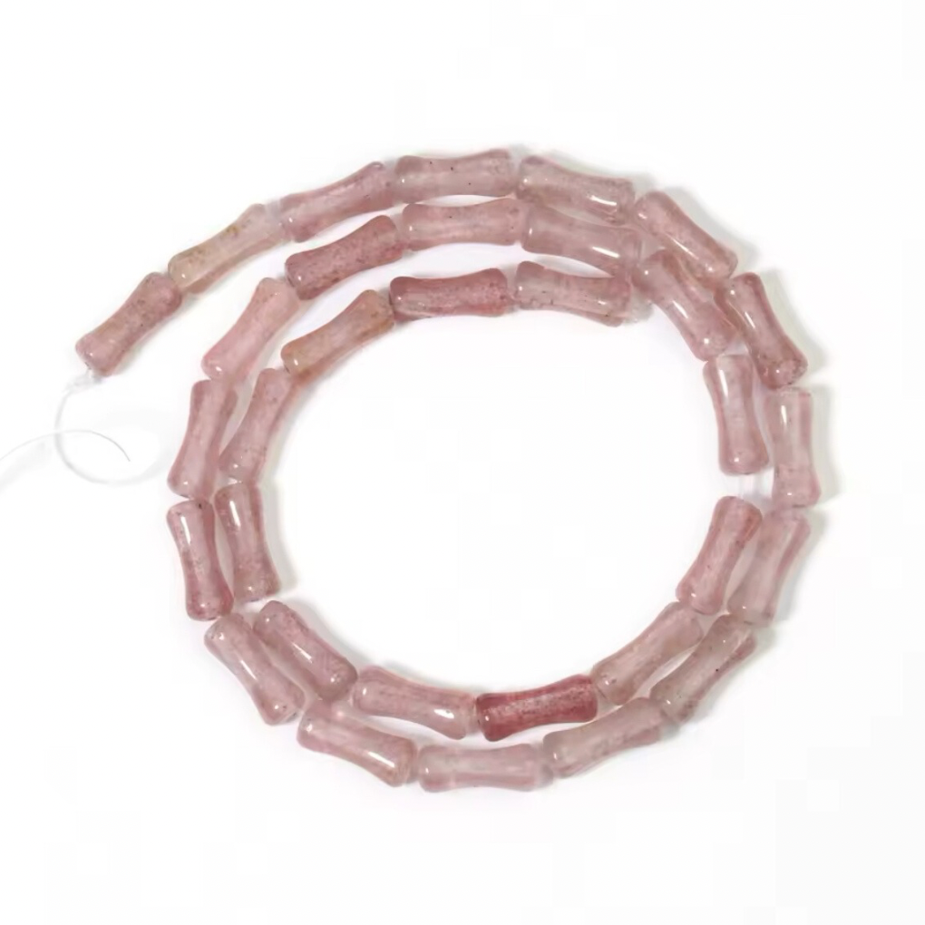 Perles Bambou - Quartz Fraise