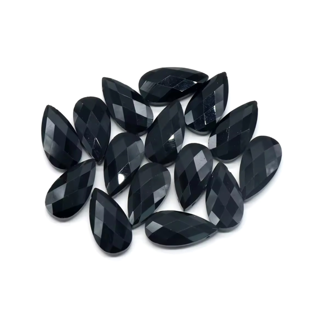 Lot Cabochons facettés - Obsidienne Noire x2