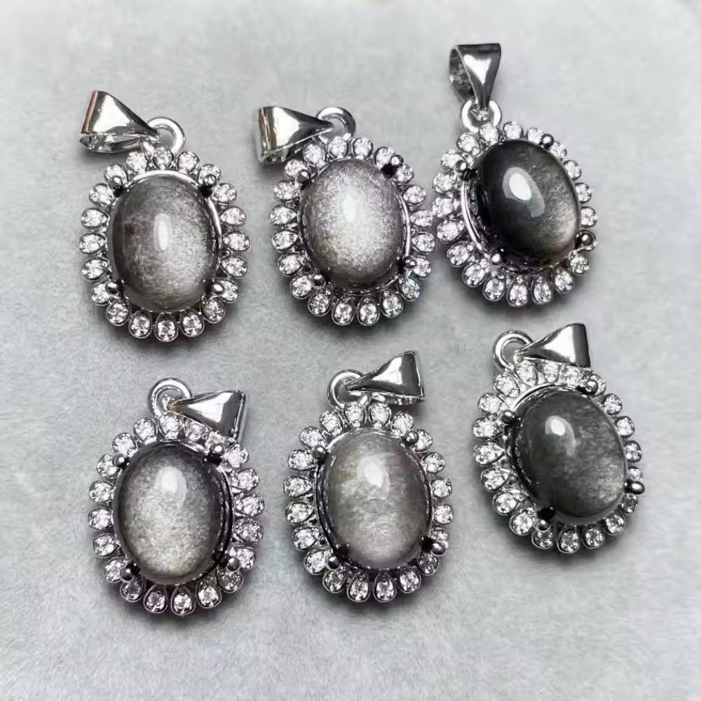 Lot Pendentifs • Obsidienne Argentée x4