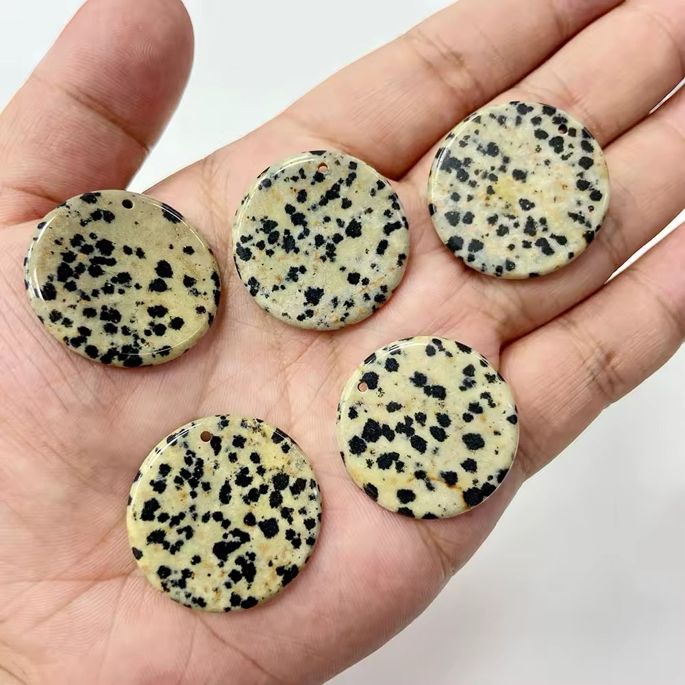 Lot Cabochons Ronds • Jaspe Dalmatien x2