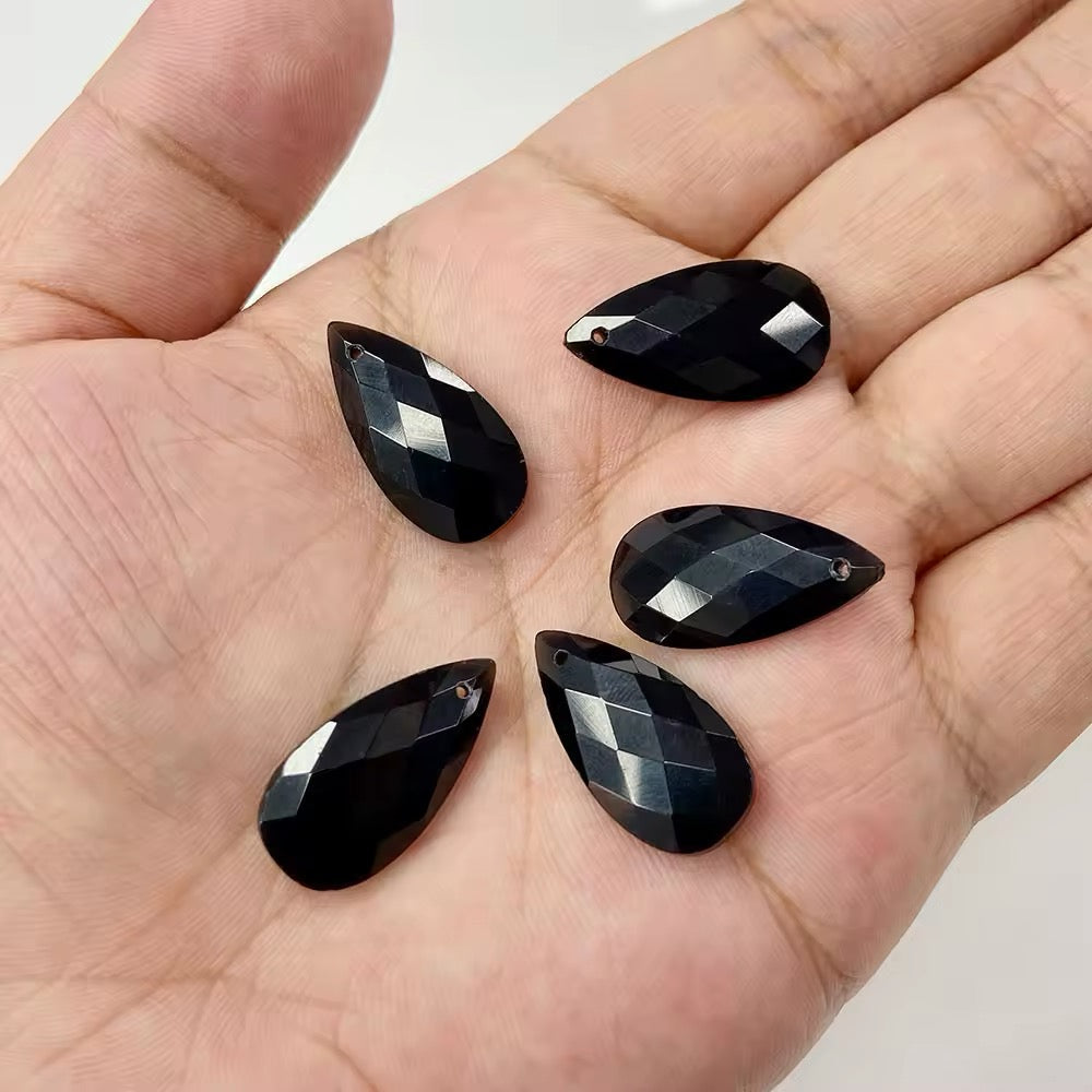 Lot Cabochons Gouttes Facettés • Obsidienne Noire x2