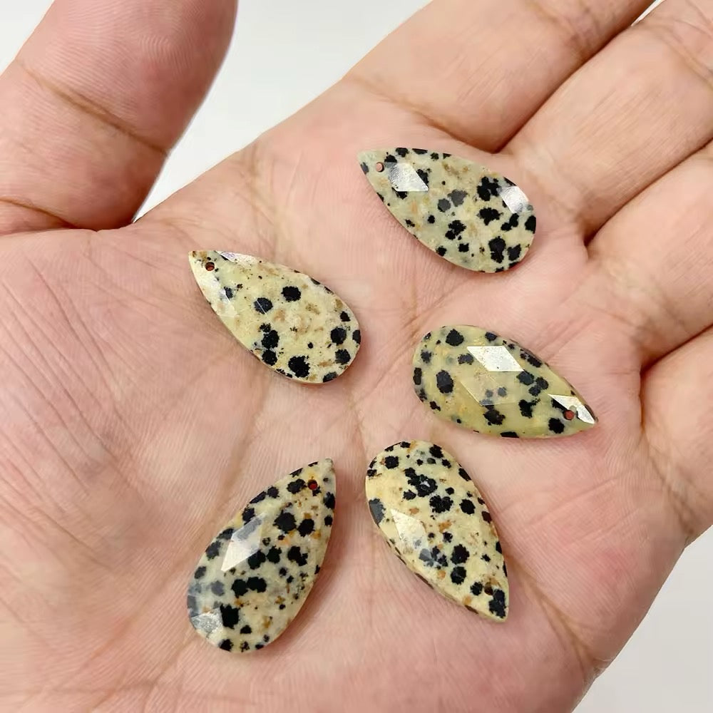 Lot Cabochons Gouttes Facettés • Jaspe Dalmatien x2