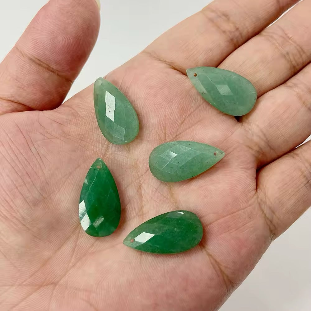 Lot Cabochons Gouttes Facettés • Aventurine Verte x2